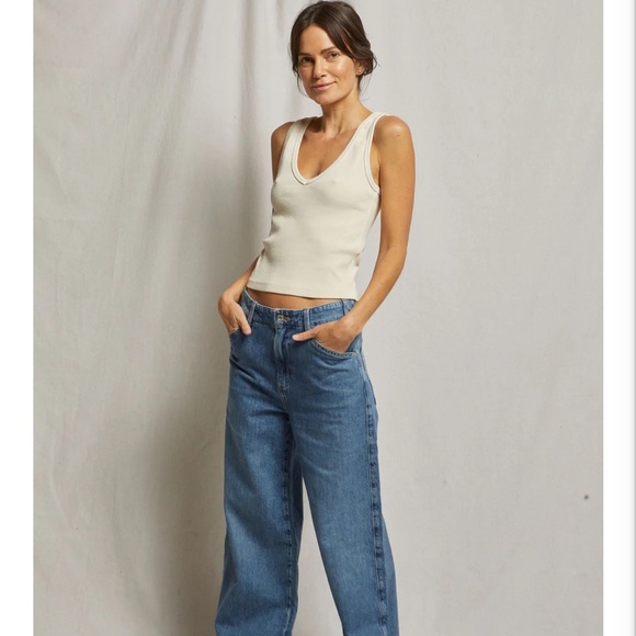 Women’s Perfectwhitetee Structures Ribbed V-Neck Tee in Sugar Maria Size XS NWT - Picture 6 of 9